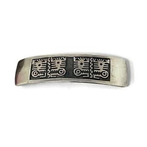 Vintage Mexico Heavy Sterling 925 Aztec Mayan Stamped Large Barrette:  35.8g